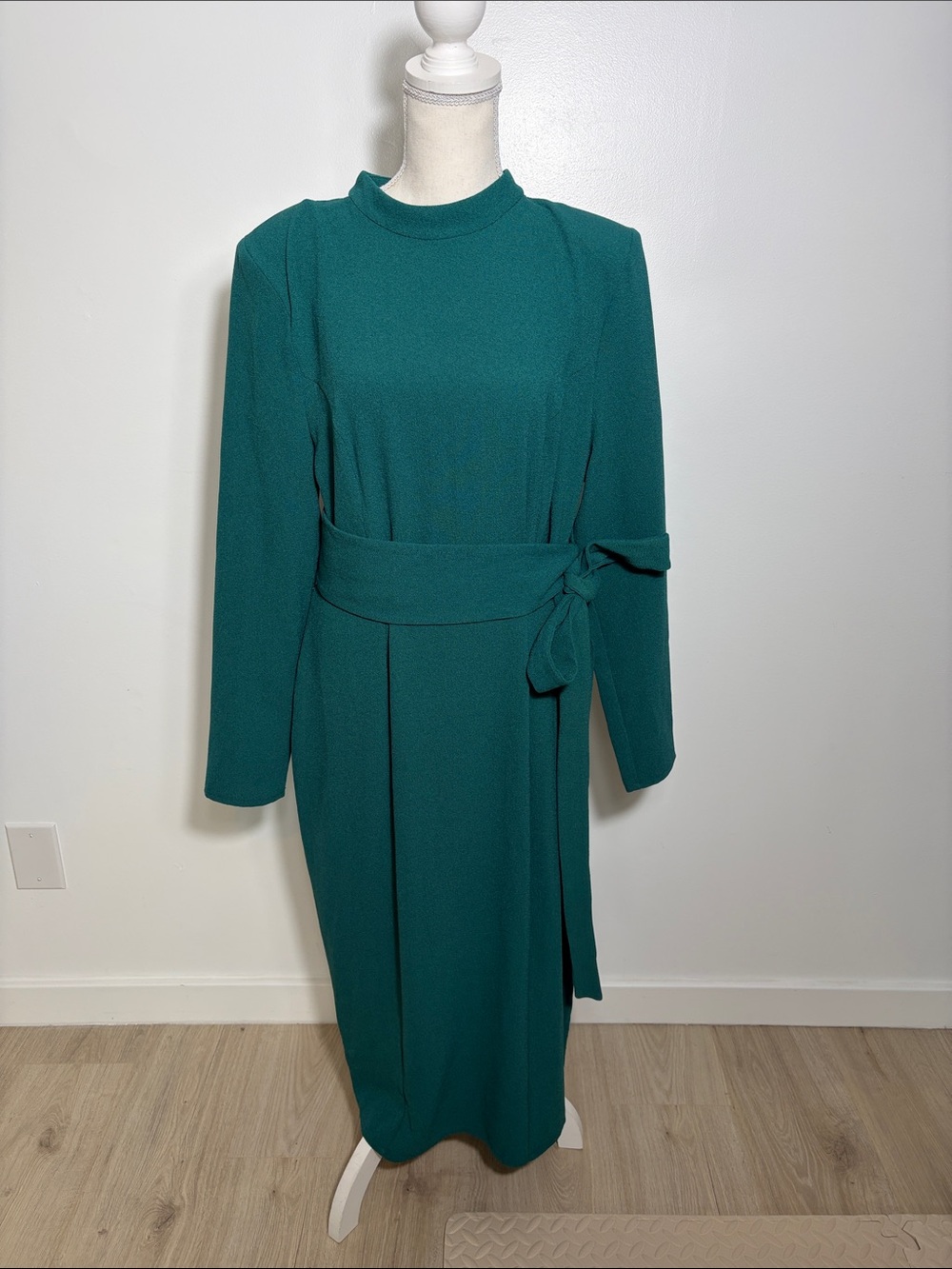 ASOS Emerald Green Belted Long Sleeve Midi Dress Size 14